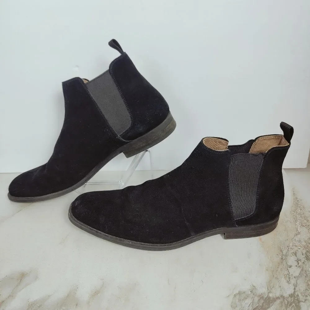 Aldo Men's Black Suede Almond Toe Chelsea Boots, Sz 12